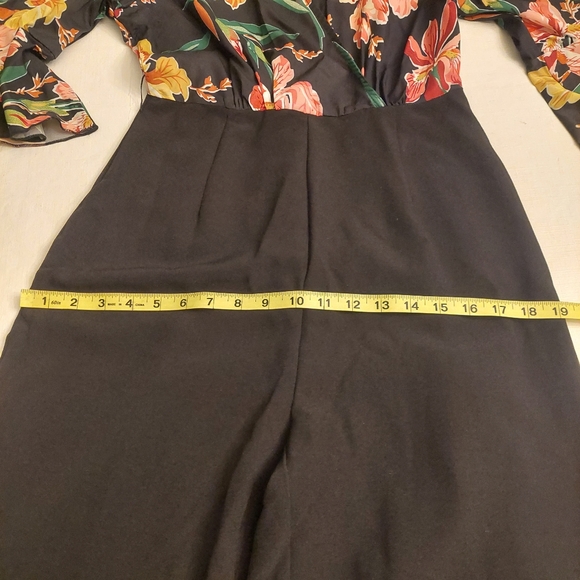 Sweatyrocks Floral Jumpsuit Pink Black Wide Leg V Neck Bell Sleeve Size S - Picture 6 of 12